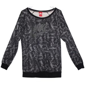 Women's Nike Gray Black Snakeskin Pull Over Crewneck Sweater Shirt Top Size XS